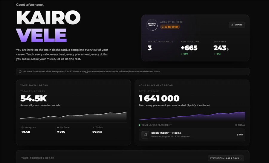 Main dashboard